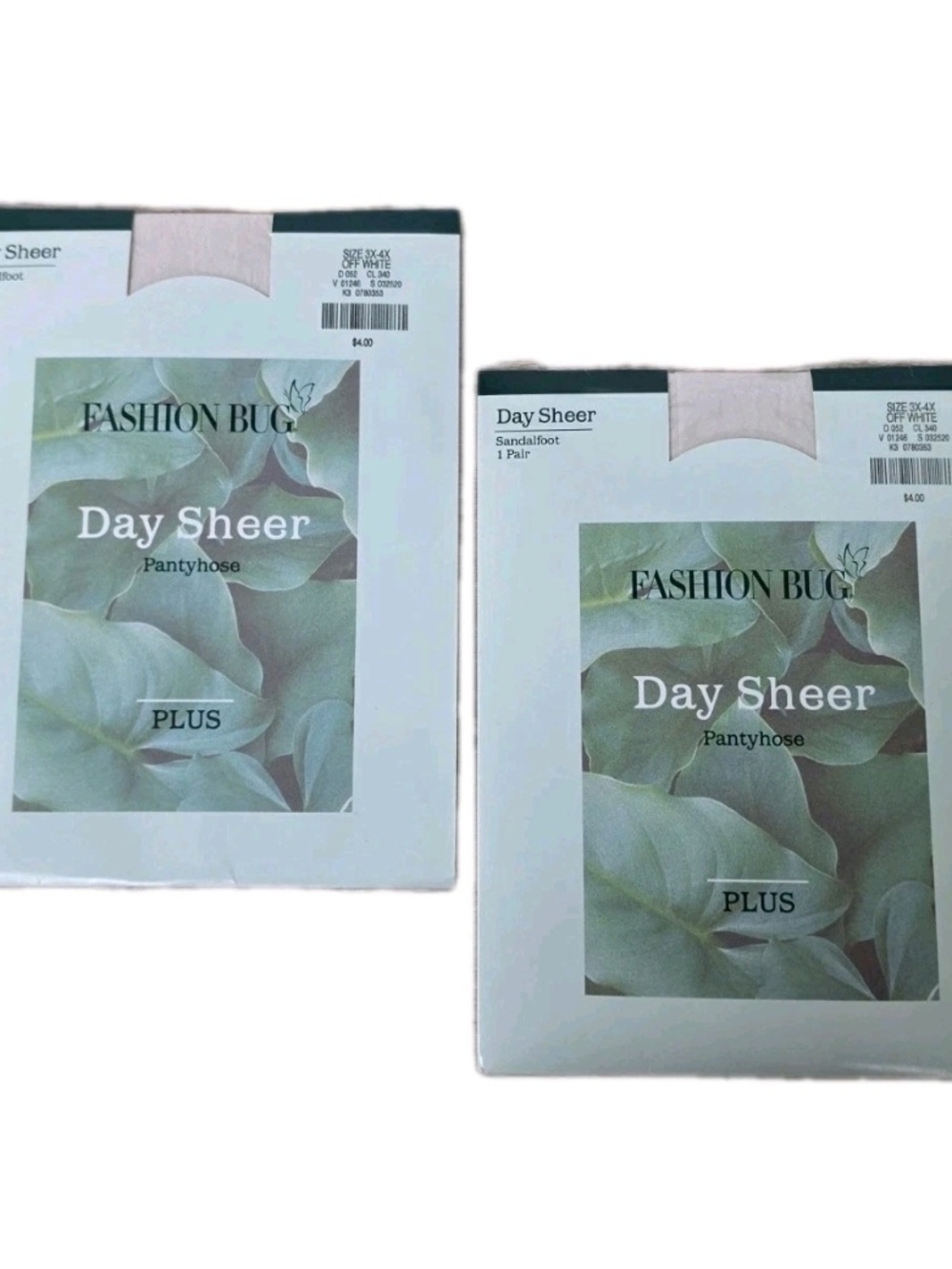 2 Pairs Vintage Fashion Bug Sheer Sandalfoot Pantyhose Plus Size 3X-4X Off White